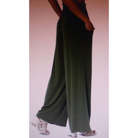 TheMogan High Rise Smocked Elastic Waistband Pull Up Wide Leg Lounge Pants Sz 3X - Picture 4 of 11